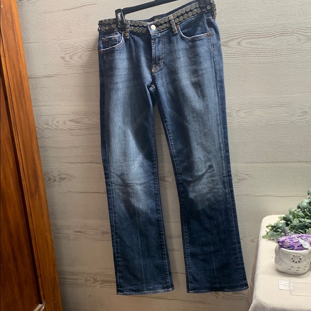 7 For All Mankind Women's Straight Leg Jeans in Medium Blue Wash